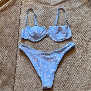 🆕 baby blue white floral design bikini